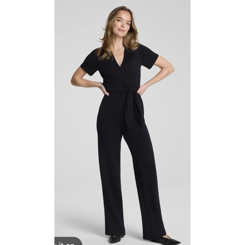 Spanx-Air Essentials-Tie Waist Jumpsuit-Athleisure, Breathable, Black Sz Medium